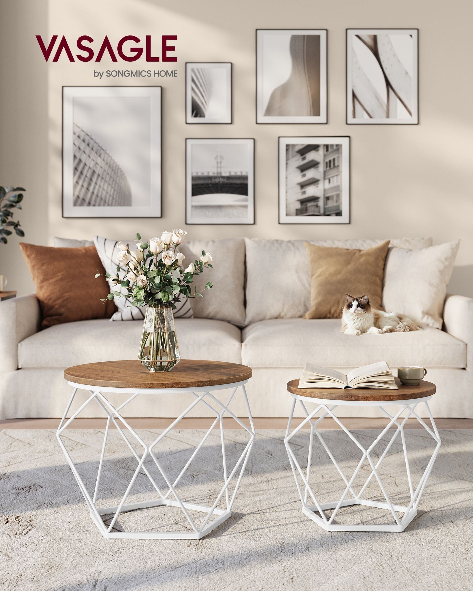 VASAGLE Kaksiosainen sohvapöytäsarja – tukeva teräsrunko, 50 & 40 cm, 20 kg kantavuus