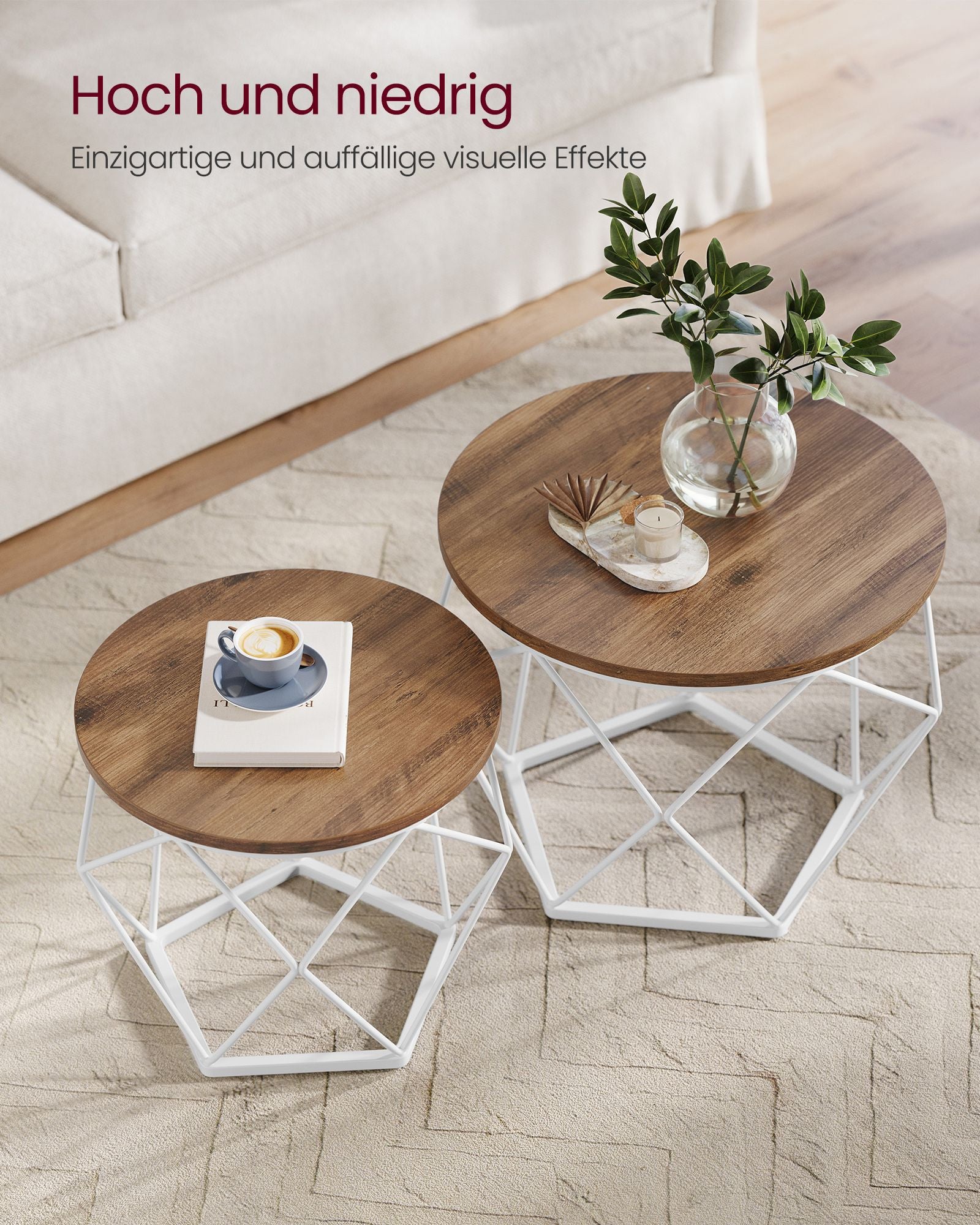 VASAGLE Kaksiosainen sohvapöytäsarja – tukeva teräsrunko, 50 & 40 cm, 20 kg kantavuus