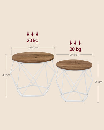 VASAGLE Tvådelat soffbordsset – robust stålram, 50 och 40 cm, 20 kg belastningskapacitet