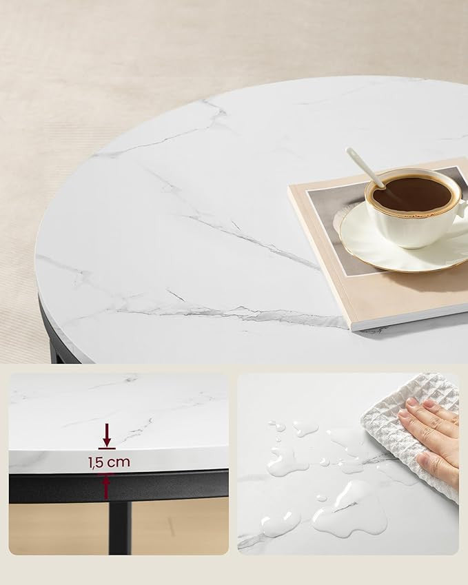 VASAGLE Marmorinvalkoinen sohvapöytä lasihyllyllä, 65 x 65 x 46 cm