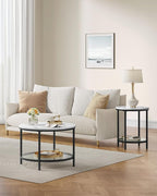 VASAGLE Marmorinvalkoinen sohvapöytä lasihyllyllä, 65 x 65 x 46 cm