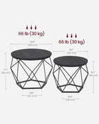 VASAGLE Kaksiosainen sohvapöytäsarja 60 & 50 cm, tukeva teräsrunko