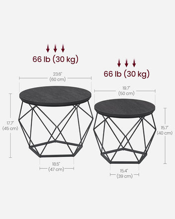 VASAGLE Tvådelat soffbordsset 60 &amp; 50 cm, robust stålram