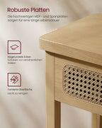 VASAGLE Boho-konsolipöytä rottinkietuosalla, 2 laatikkoa ja avohylly, 100 kg kantavuus, 30 x 100 x 80 cm