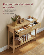 VASAGLE Boho-konsolipöytä rottinkietuosalla, 2 laatikkoa ja avohylly, 100 kg kantavuus, 30 x 100 x 80 cm