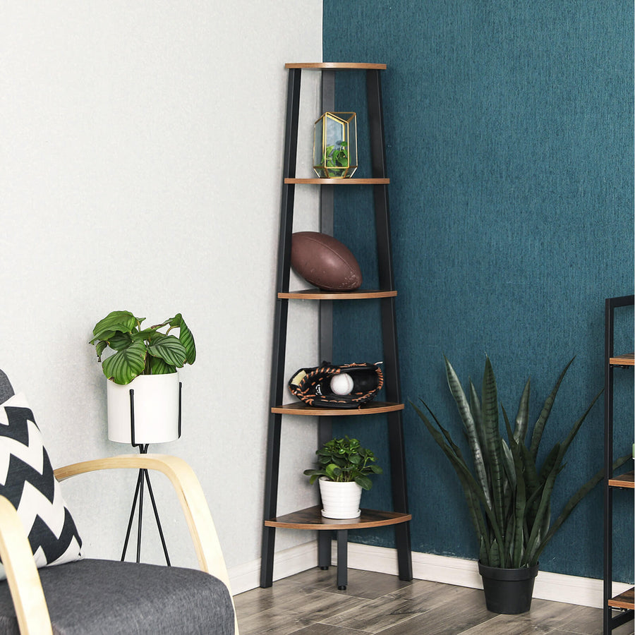 VASAGLE Industriell hörnhylla – stålram med 5 hyllplan, 34,2 x 34,2 x 158,8 cm