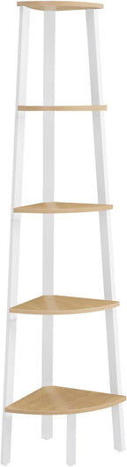 VASAGLE 4-tasoinen Tikashylly, luonnontammi ja valkoinen metallirunko, 37 x 37 x 159 cm