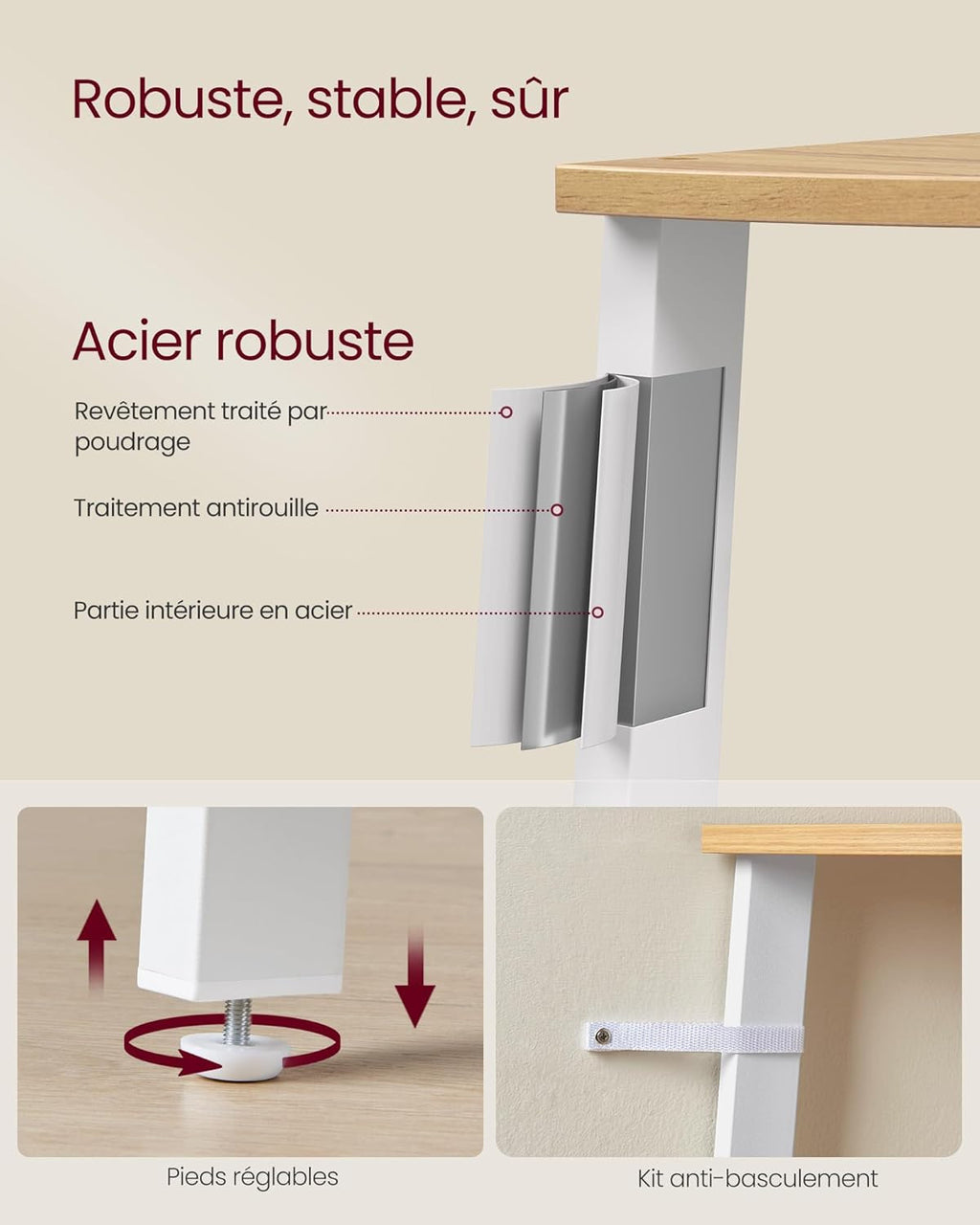 VASAGLE 4-tasoinen Tikashylly, luonnontammi ja valkoinen metallirunko, 37 x 37 x 159 cm