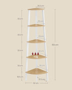 VASAGLE 4-tasoinen Tikashylly, luonnontammi ja valkoinen metallirunko, 37 x 37 x 159 cm