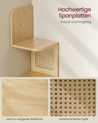 VASAGLE Boho-kulmahylly – 5-tasoinen tammenbeige hylly PVC-rottinkisivuilla, 20 x 20 x 126 cm