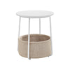 VASAGLE Rundt sidobord – vitt och beige 45x50 cm soffbord med tygkorg