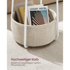 VASAGLE Rundt sidobord – vitt och beige 45x50 cm soffbord med tygkorg