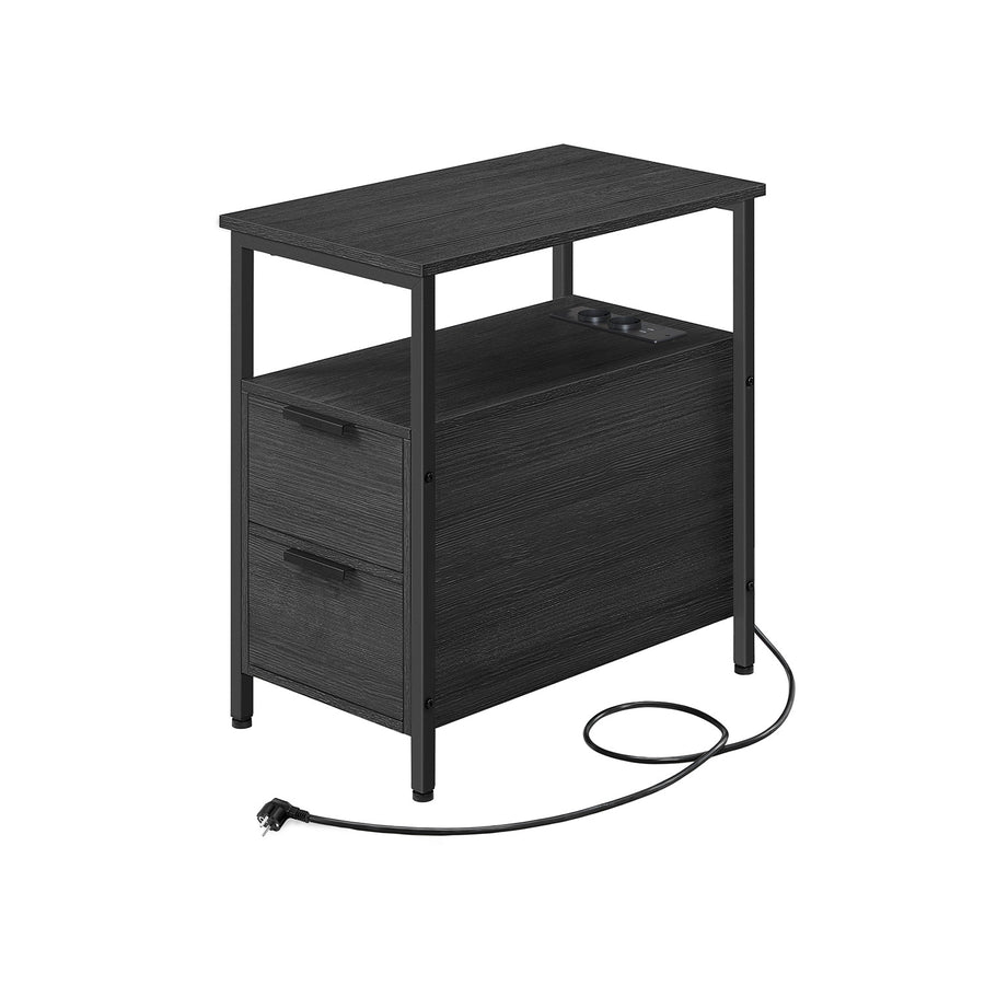 VASAGLE Yöpöytä pistorasialla – 2 AC-pistorasiaa, 2 USB-porttia, 2 laatikkoa, hyllyt ja lehtiteline, teräsrakenne, 60 x 35 x 61 cm