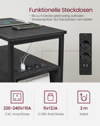 VASAGLE Yöpöytä pistorasialla – 2 AC-pistorasiaa, 2 USB-porttia, 2 laatikkoa, hyllyt ja lehtiteline, teräsrakenne, 60 x 35 x 61 cm