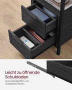 VASAGLE Yöpöytä pistorasialla – 2 AC-pistorasiaa, 2 USB-porttia, 2 laatikkoa, hyllyt ja lehtiteline, teräsrakenne, 60 x 35 x 61 cm