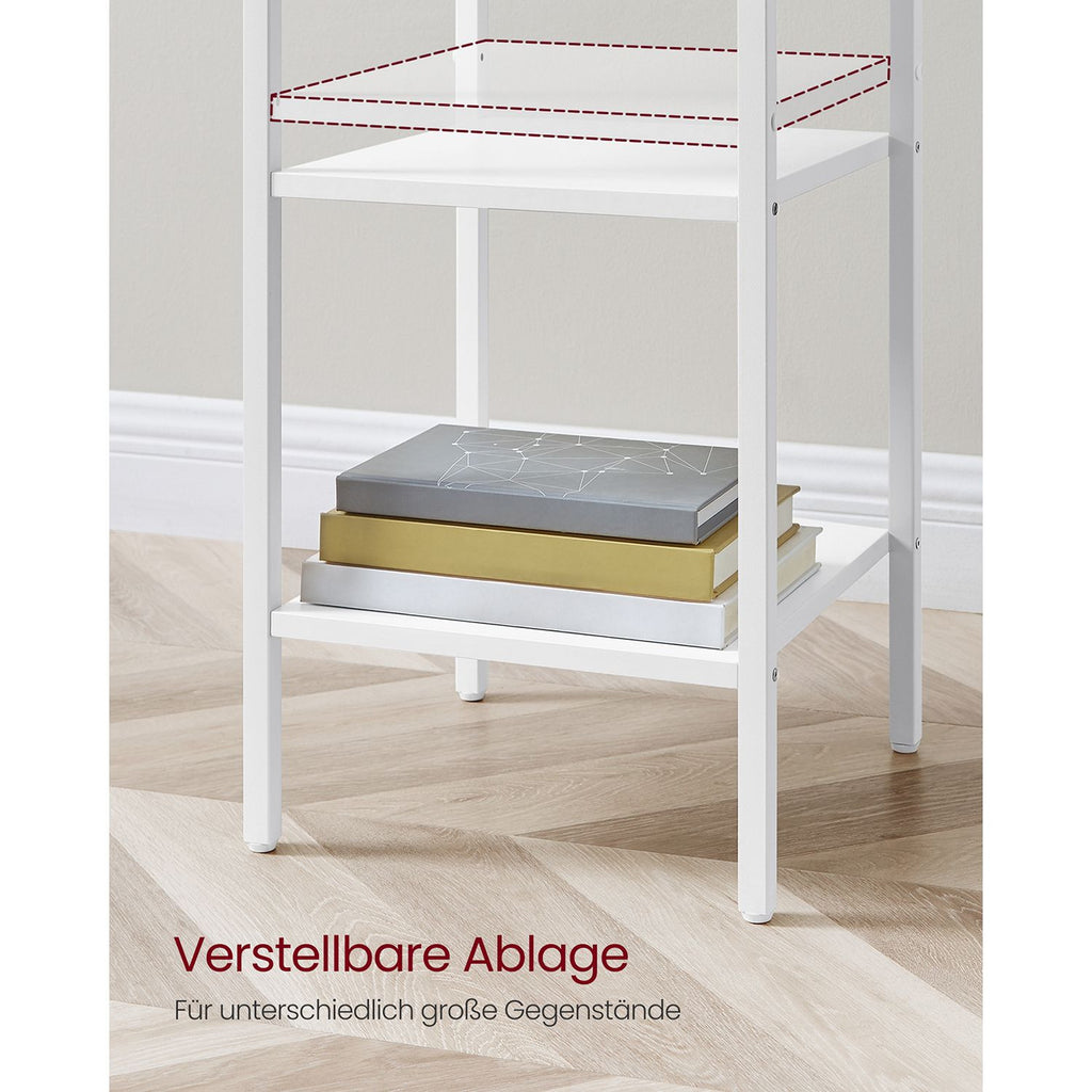 VASAGLE Valkoinen yöpöytä – moderni sivupöytä laatikolla ja hyllyillä, teräsjalat ja tukeva rakenne, 35 x 35 x 70 cm