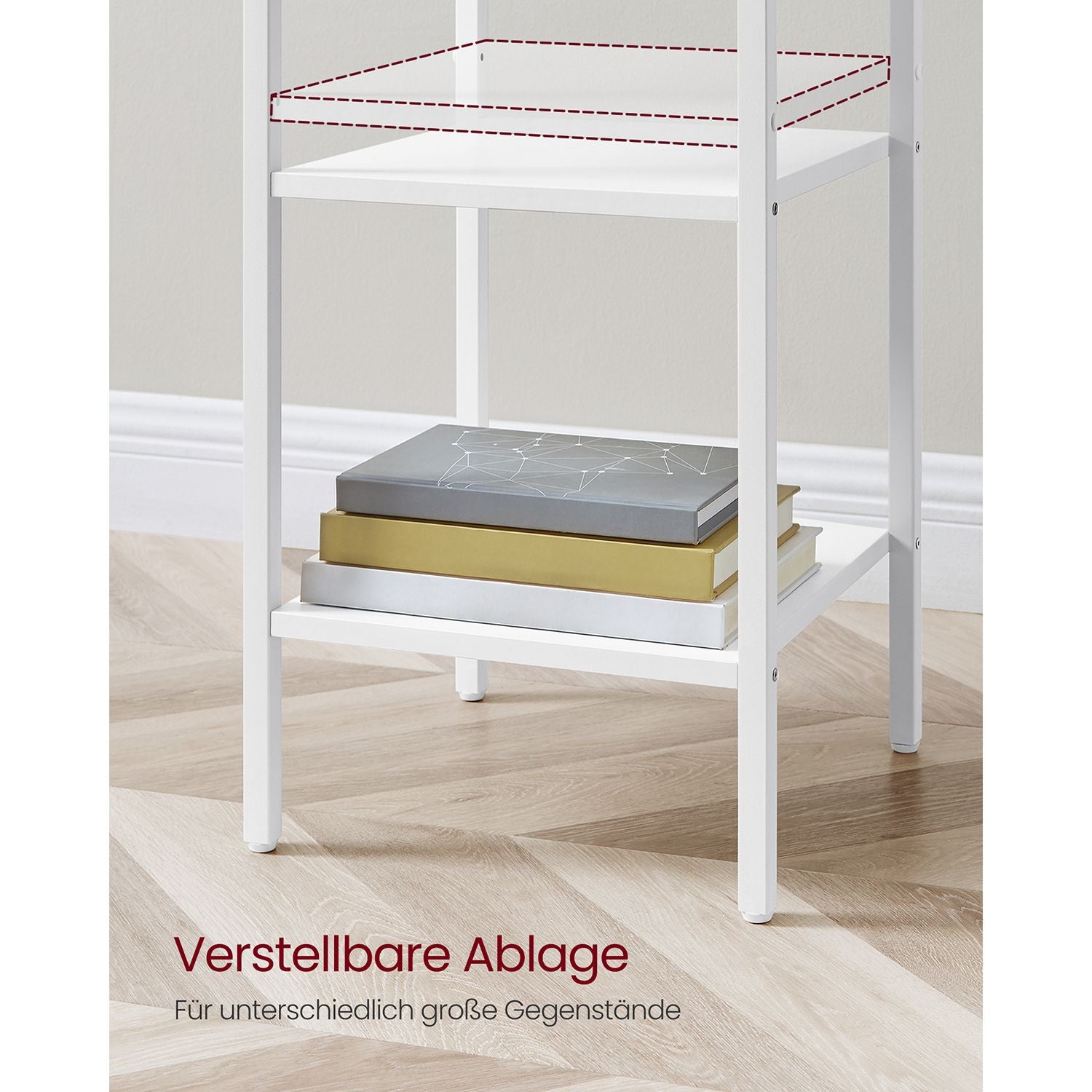 VASAGLE Valkoinen yöpöytä – moderni sivupöytä laatikolla ja hyllyillä, teräsjalat ja tukeva rakenne, 35 x 35 x 70 cm