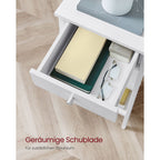 VASAGLE Valkoinen yöpöytä – moderni sivupöytä laatikolla ja hyllyillä, teräsjalat ja tukeva rakenne, 35 x 35 x 70 cm