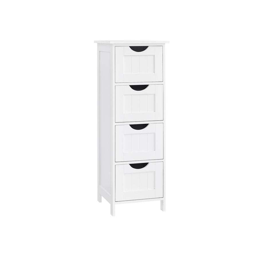 VASAGLE Vitt badrumsskåp – 4 lådor, kompakt MDF-golvskåp med tippskydd, 30 x 30 x 82 cm