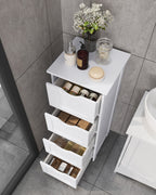 VASAGLE Valkoinen kylpyhuonekaappi – 4 laatikkoa, kompakti MDF-lattiakaappi kaatumissuojalla, 30 x 30 x 82 cm