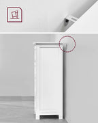 VASAGLE Valkoinen kylpyhuonekaappi – 4 laatikkoa, kompakti MDF-lattiakaappi kaatumissuojalla, 30 x 30 x 82 cm