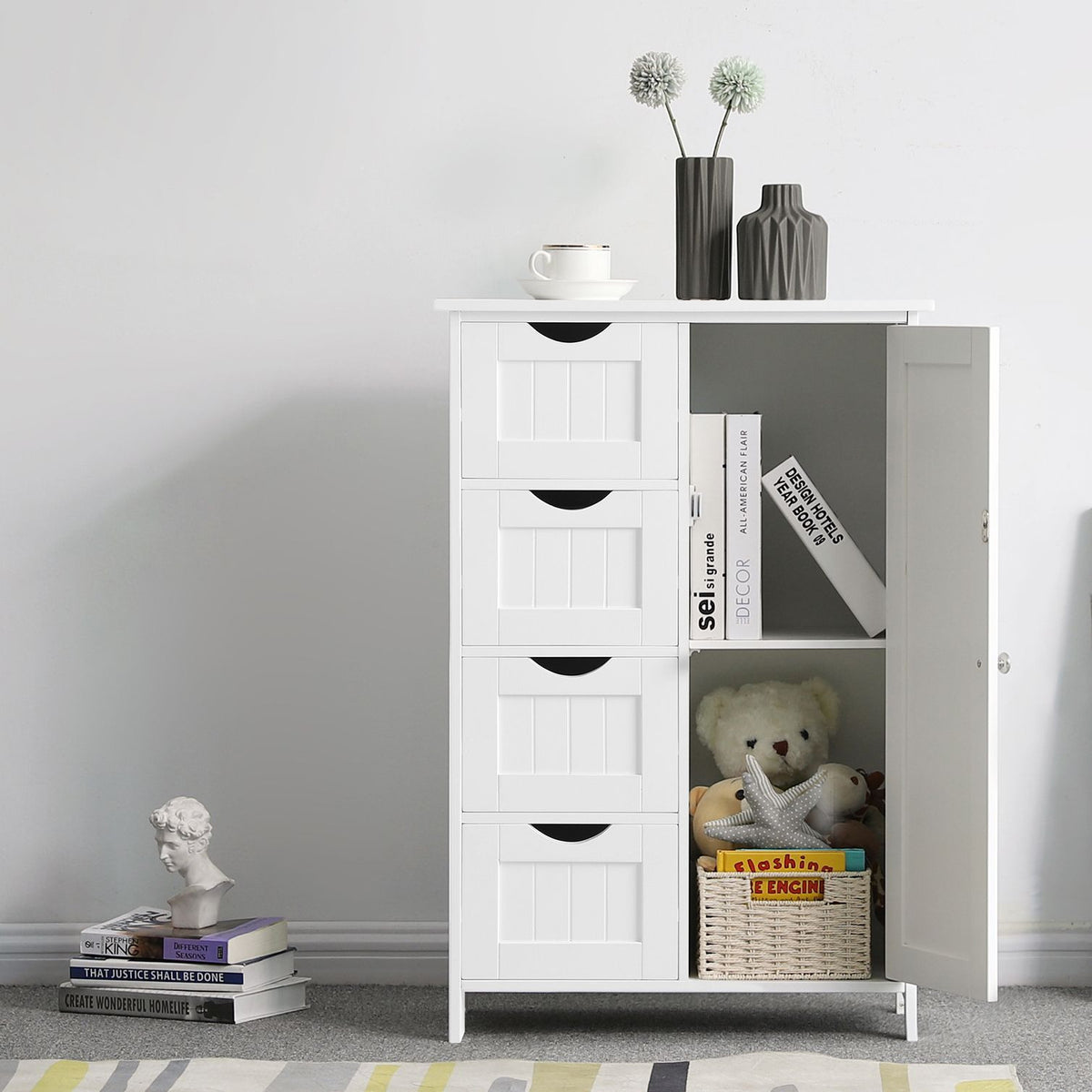VASAGLE Vitt badrumsskåp – justerbar hylla, robust MDF-konstruktion och stänkskydd, 55 x 30 x 81 cm