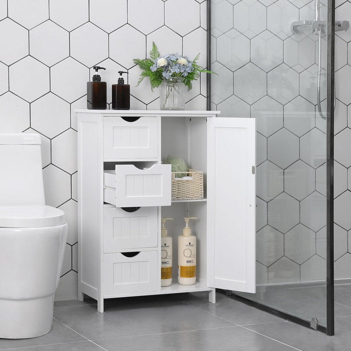 VASAGLE Vitt badrumsskåp – justerbar hylla, robust MDF-konstruktion och stänkskydd, 55 x 30 x 81 cm