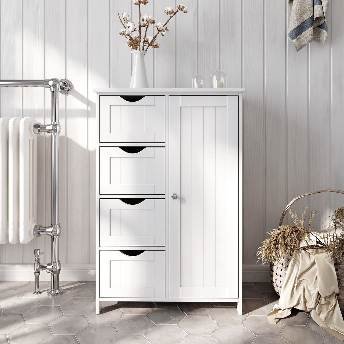 VASAGLE Vitt badrumsskåp – justerbar hylla, robust MDF-konstruktion och stänkskydd, 55 x 30 x 81 cm