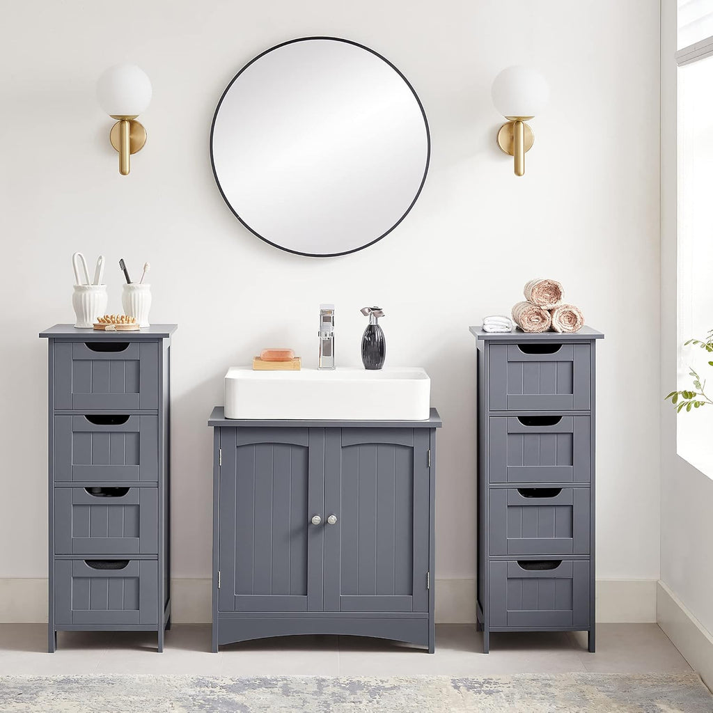 VASAGLE kylpyhuoneen lattiasäilytyskaappi, harmaa