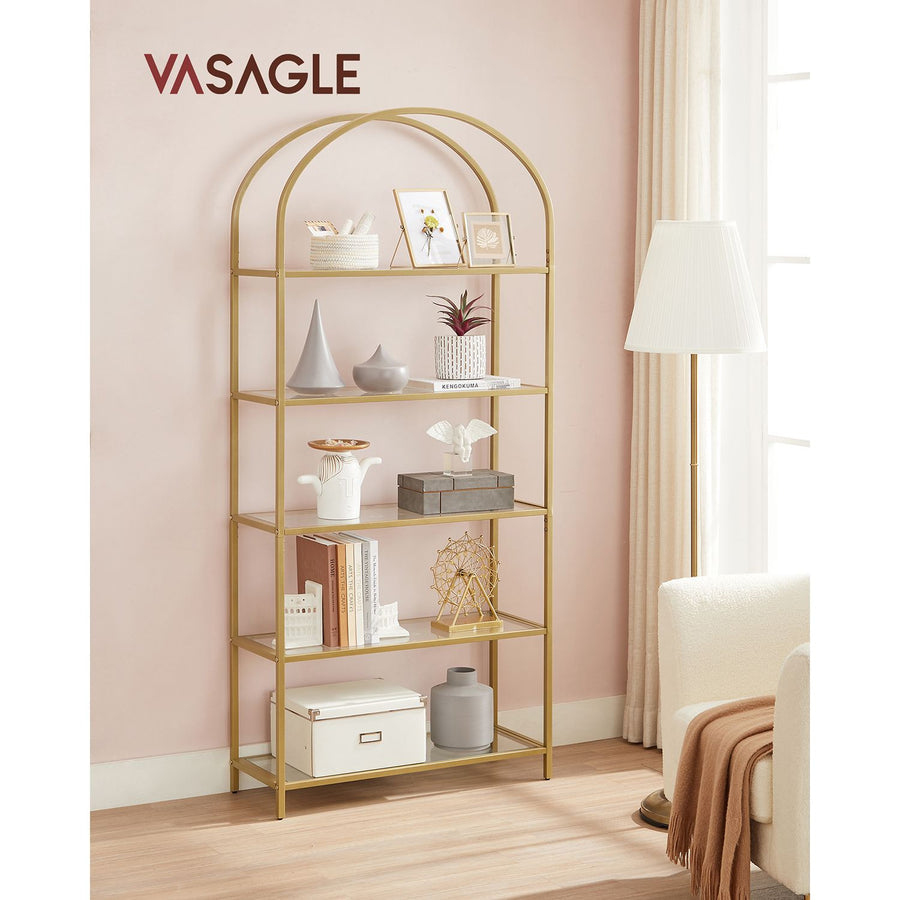 VASAGLE 5-hyllig enhet – härdat glas och stål 83x30x183 cm