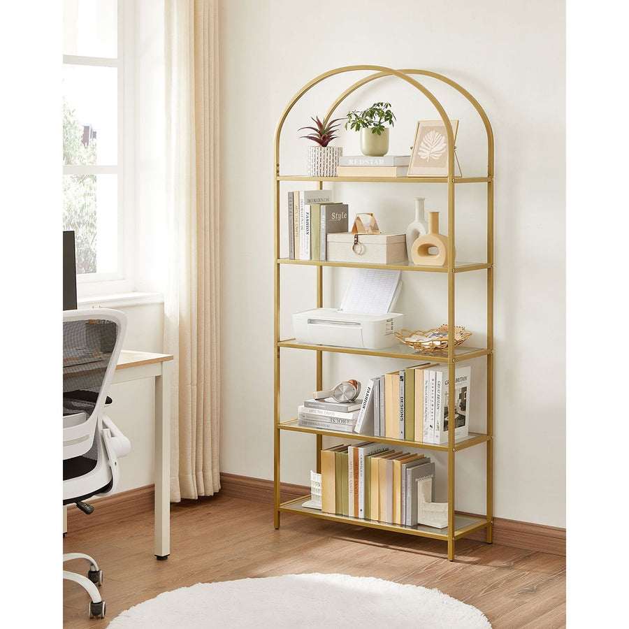 VASAGLE 5-hyllig enhet – härdat glas och stål 83x30x183 cm