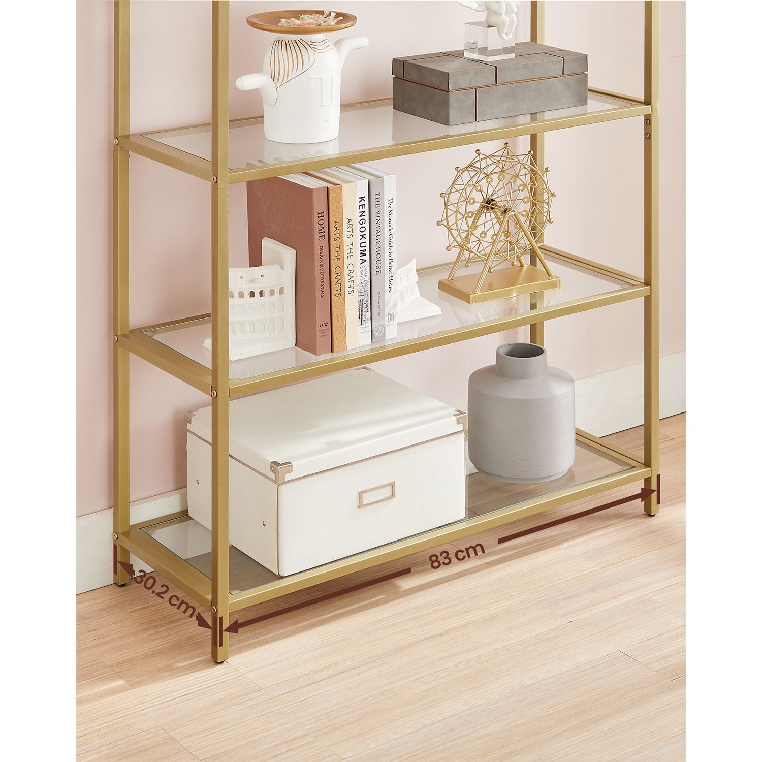 VASAGLE 5-tasoinen hylly - karkaistua lasia ja terästä 83x30x183 cm