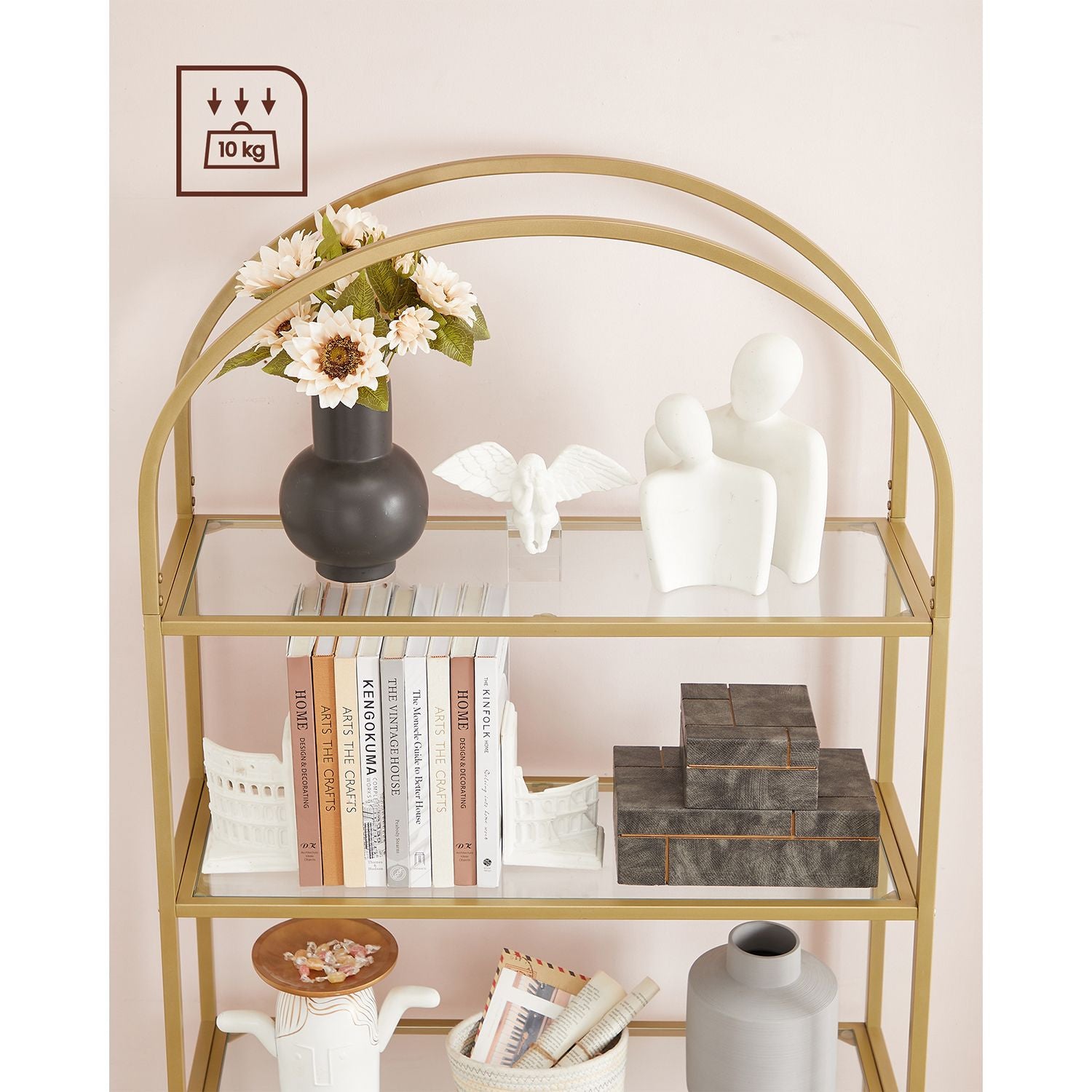 VASAGLE 5-tasoinen hylly - karkaistua lasia ja terästä 83x30x183 cm