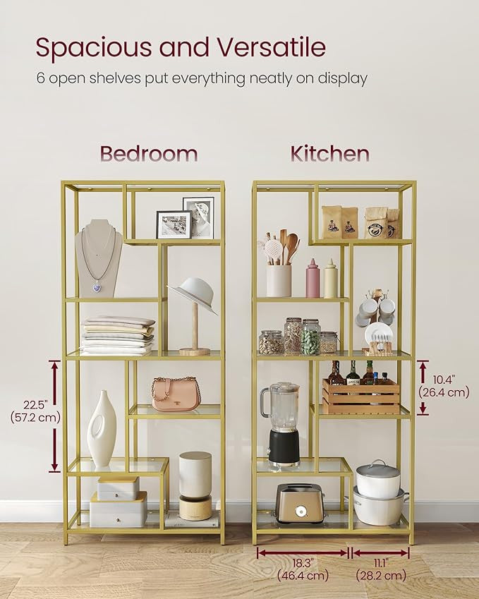 VASAGLE 6-tasoinen korkea kirjahylly 80x30x180 cm