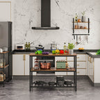 VASAGLE keittiösaareke kolmella hyllyllä – tukeva teräsrunkoinen apupöytä ja työskentelytaso (120x60x90 cm)