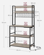 VASAGLE keittiöhylly pistorasioilla – tyylikäs ja tukeva sähkövarusteltu säilytysratkaisu