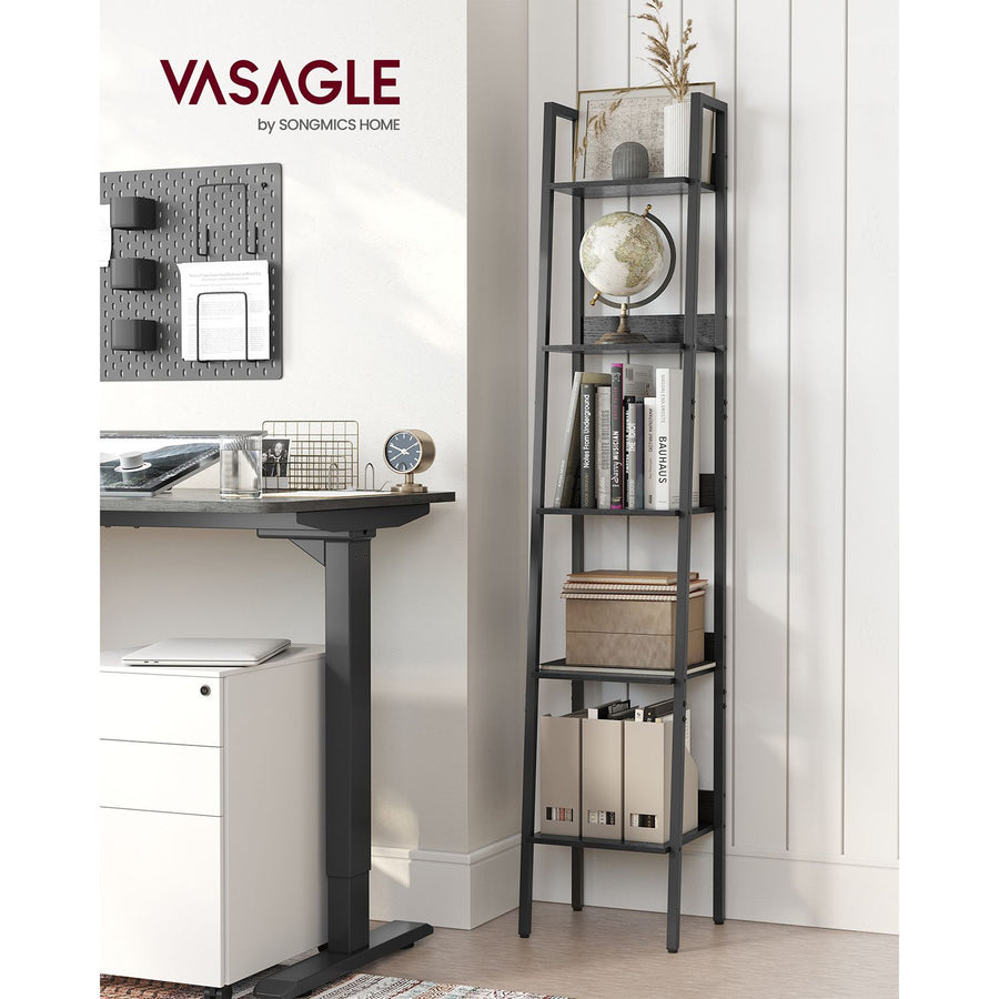 VASAGLE Rustik brun smal hyllplan med 5 nivåer – bokhylla i industriell stil och stabil för små utrymmen 33x30x170 cm