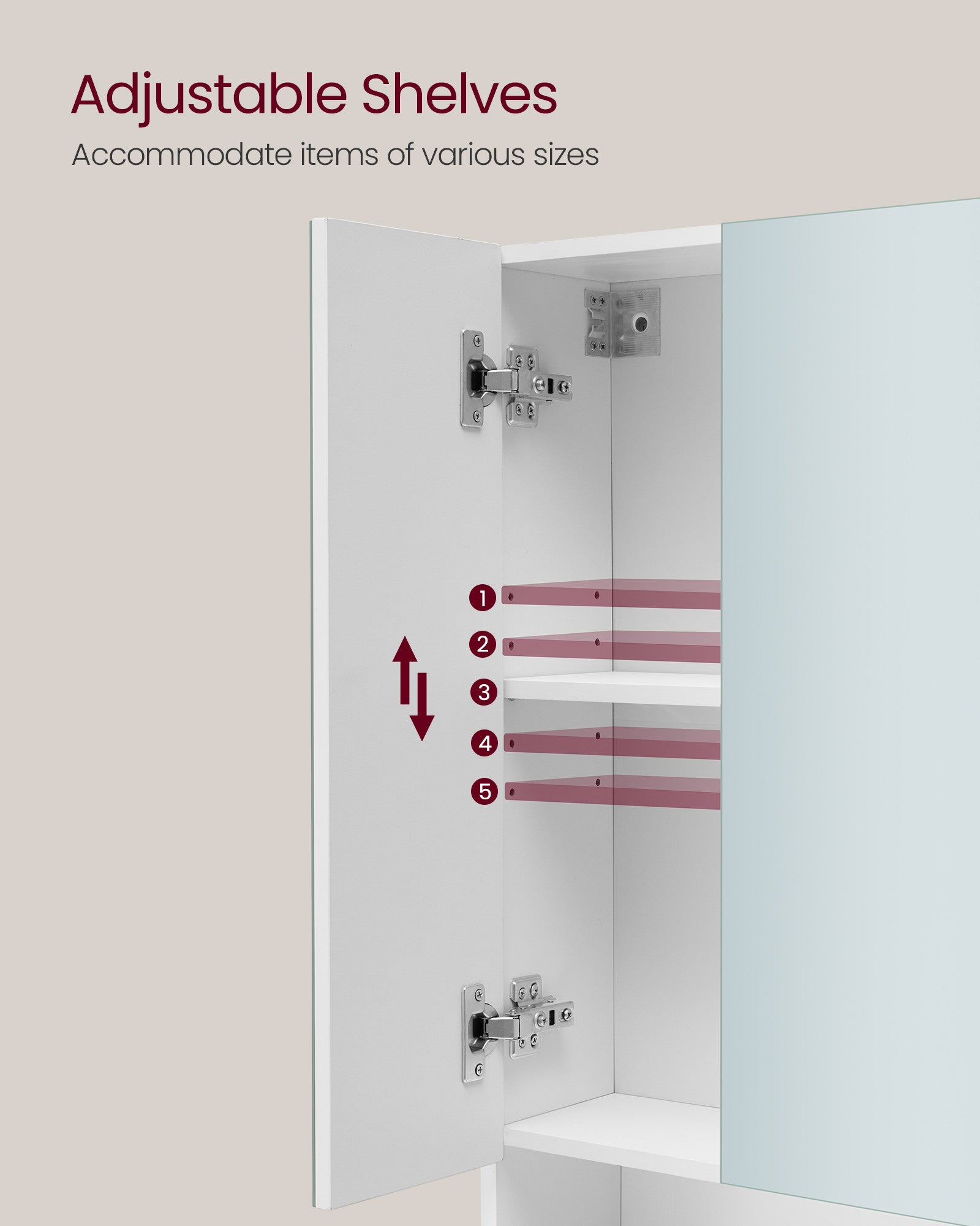 VASAGLE KAILYN peilikaappi säädettävillä hyllyillä – moderni ja minimalistinen kylpyhuonekaluste 70x17x75 cm