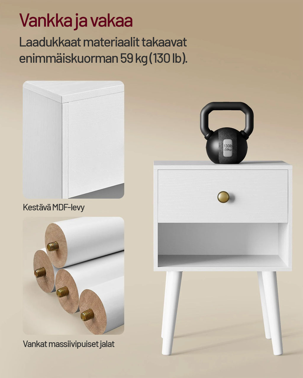 VASAGLE yöpöydät, 2 kpl, minimalistinen yöpöytä laatikolla ja avohyllyllä 39 x 28 x 55 cm