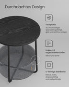 VASAGLE Pyöreä sivupöytä korilla – musta 45x50 cm sohvapöytä