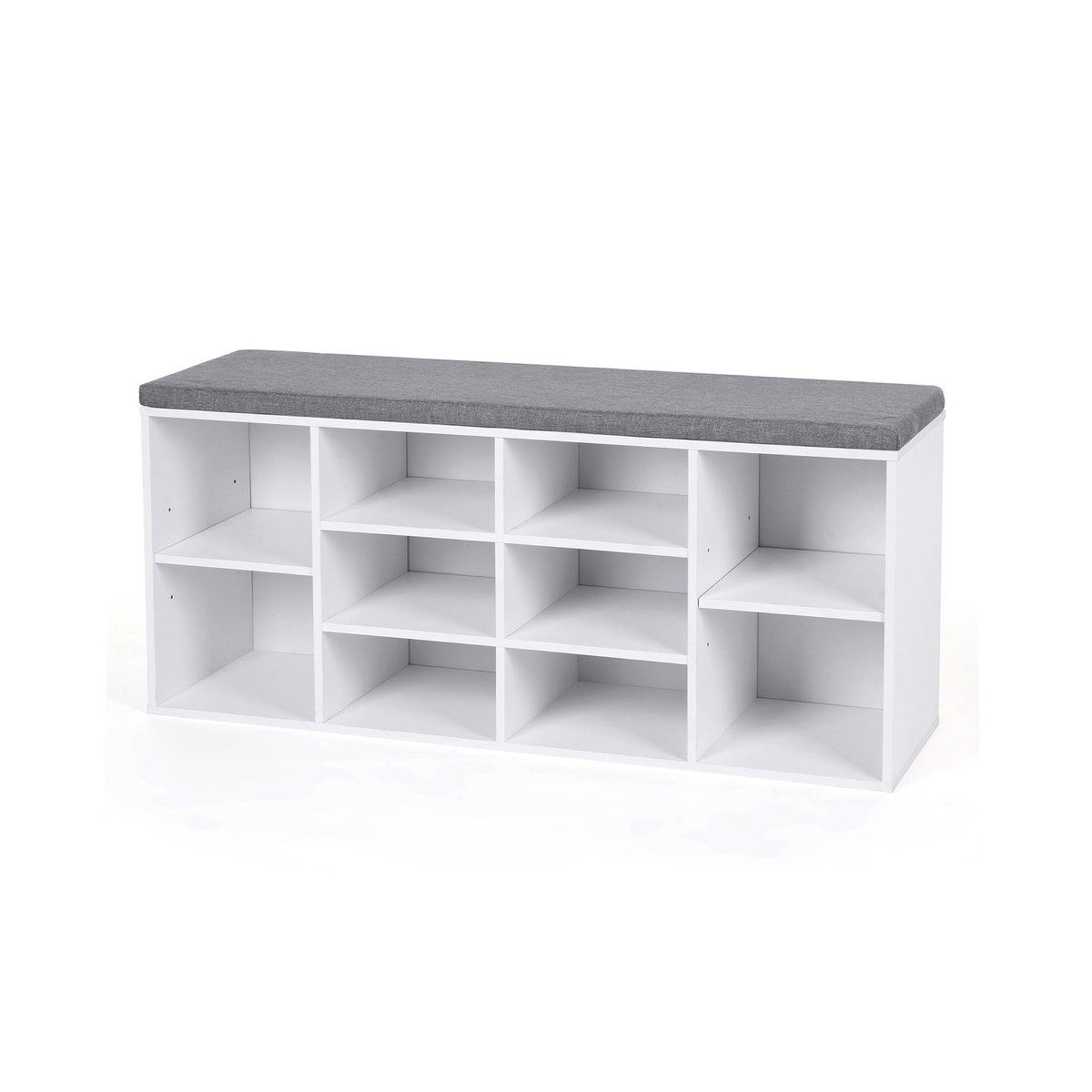 VASAGLE kenkäteline istuimella – 10 lokeroa, valkoinen kenkäpenkki eteiseen, pehmustettu ja irrotettava päällinen, 104 x 30 x 48 cm