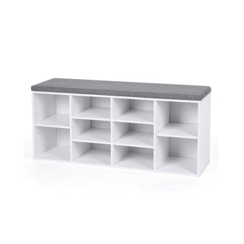 VASAGLE kenkäteline istuimella – 10 lokeroa, valkoinen kenkäpenkki eteiseen, pehmustettu ja irrotettava päällinen, 104 x 30 x 48 cm