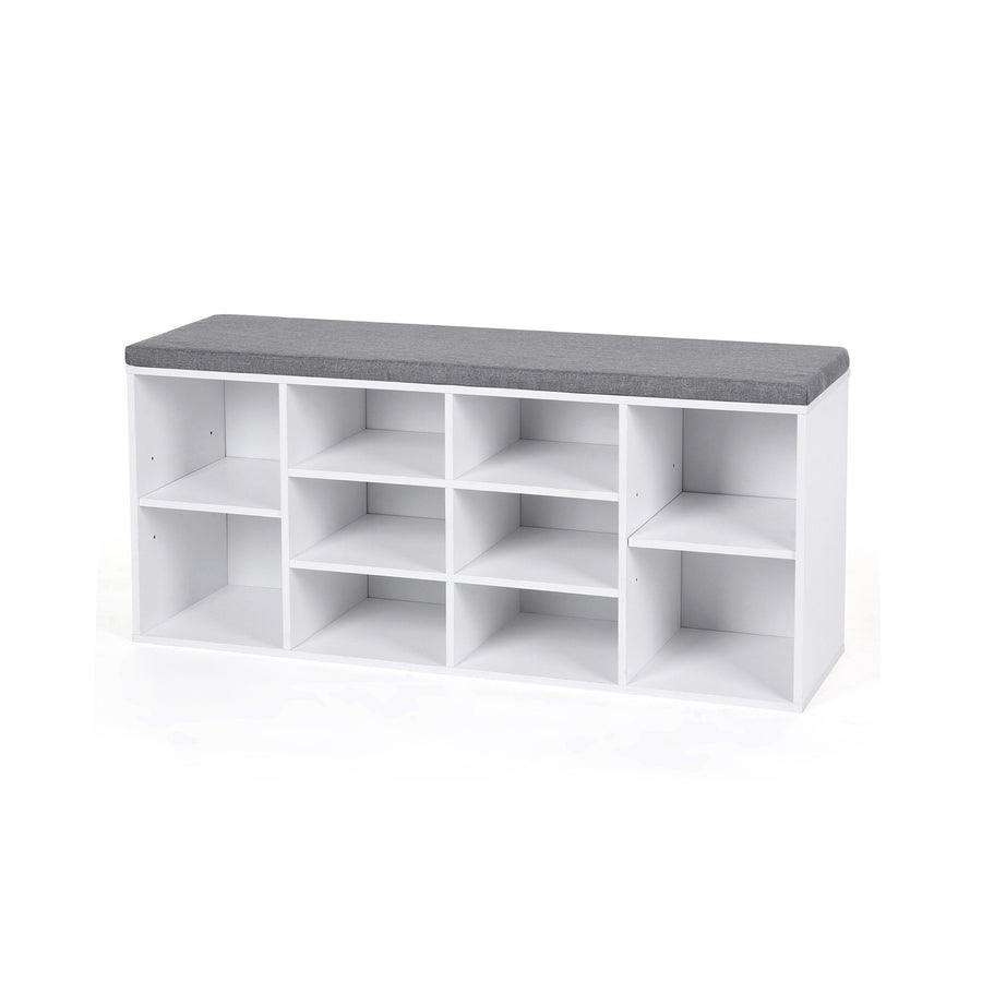 VASAGLE kenkäteline istuimella – 10 lokeroa, valkoinen kenkäpenkki eteiseen, pehmustettu ja irrotettava päällinen, 104 x 30 x 48 cm