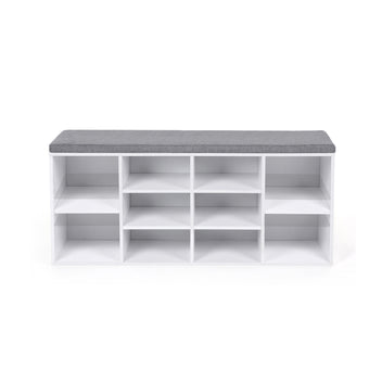 VASAGLE kenkäteline istuimella – 10 lokeroa, valkoinen kenkäpenkki eteiseen, pehmustettu ja irrotettava päällinen, 104 x 30 x 48 cm