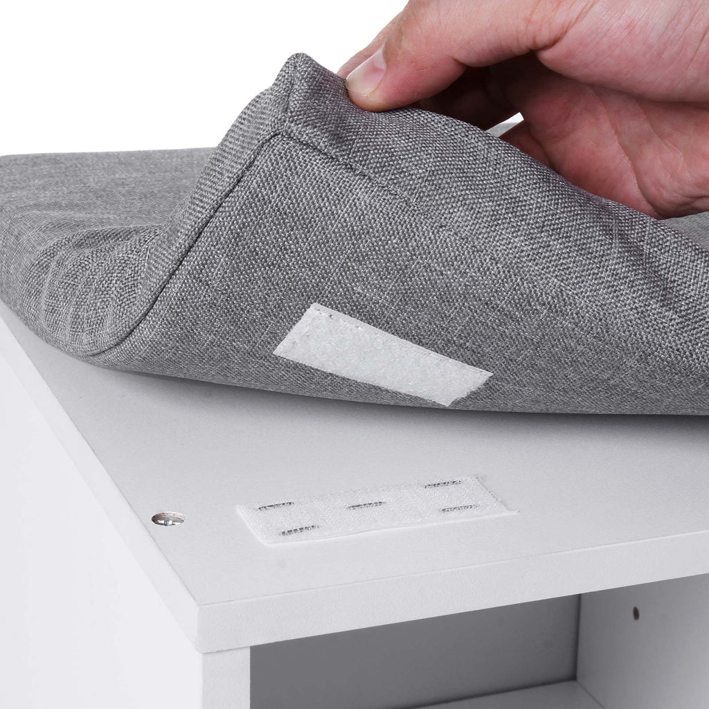 VASAGLE enkäteline istuimella – 10 lokeroa, valkoinen kenkäpenkki eteiseen, pehmustettu ja irrotettava päällinen, 104 x 30 x 48 cm