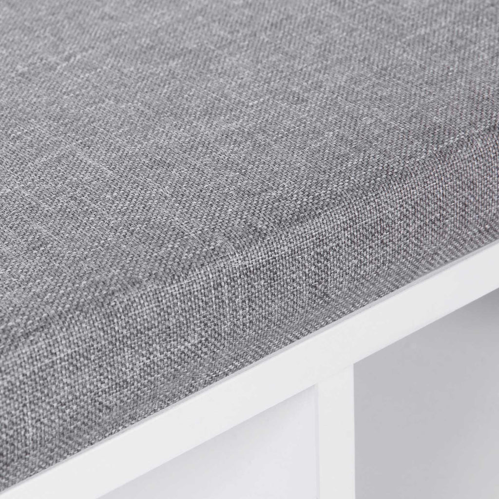 VASAGLE enkäteline istuimella – 10 lokeroa, valkoinen kenkäpenkki eteiseen, pehmustettu ja irrotettava päällinen, 104 x 30 x 48 cm