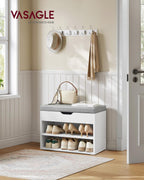 VASAGLE Säilytystilalla varustettu kenkäpenkki – valkoinen eteispenkki pehmustetulla PU-istuimella