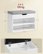 VASAGLE Säilytystilalla varustettu kenkäpenkki – valkoinen eteispenkki pehmustetulla PU-istuimella