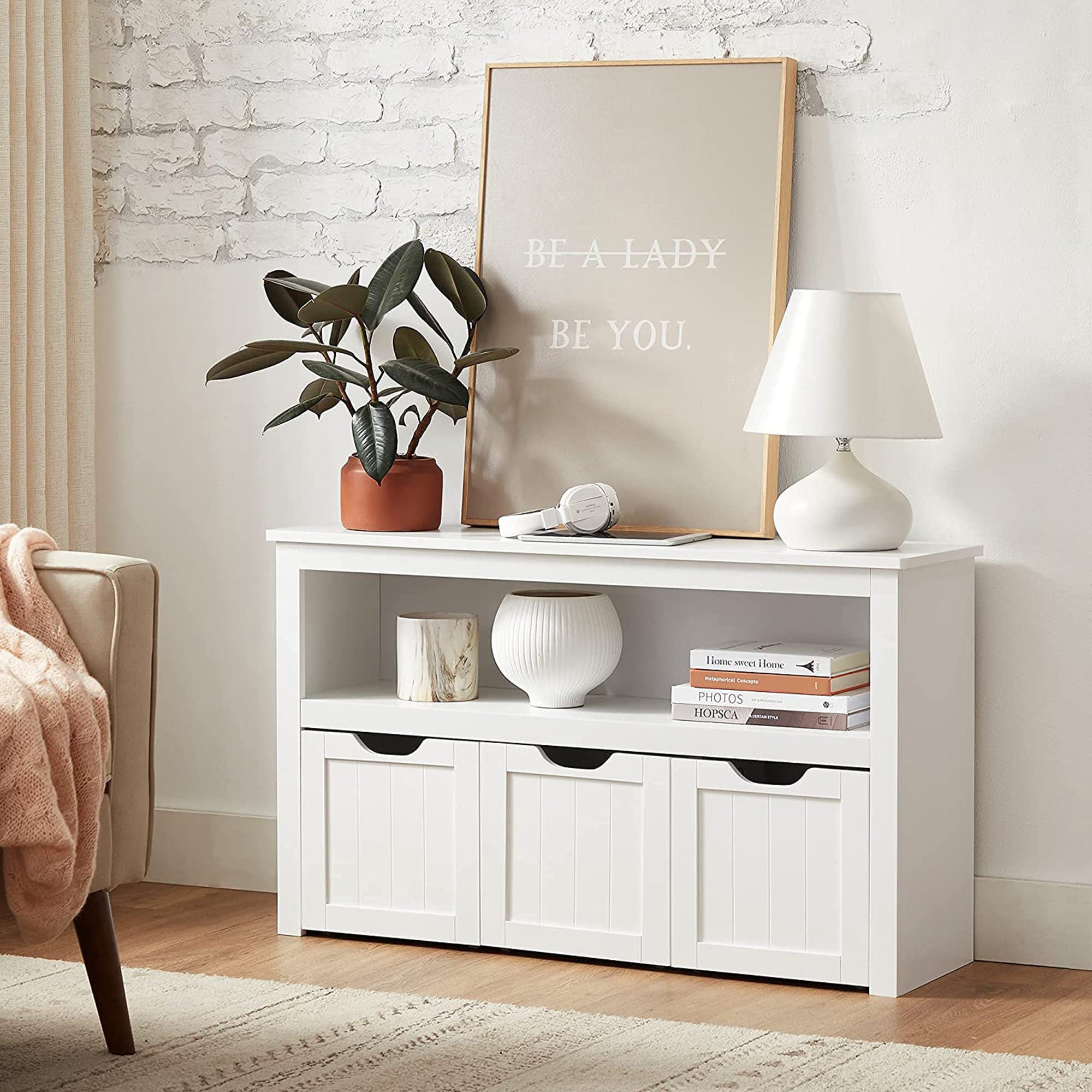 VASAGLE Lasten leluhylly ja säilytyskaappi – 3 vetolaatikkoa, valkoinen, turvallinen ja helppo käyttää