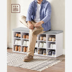 VASAGLE Tilava kenkäpenkki eteiseen – 15 lokeroa, pehmustettu istuin, valkoinen/harmaa, 200 kg